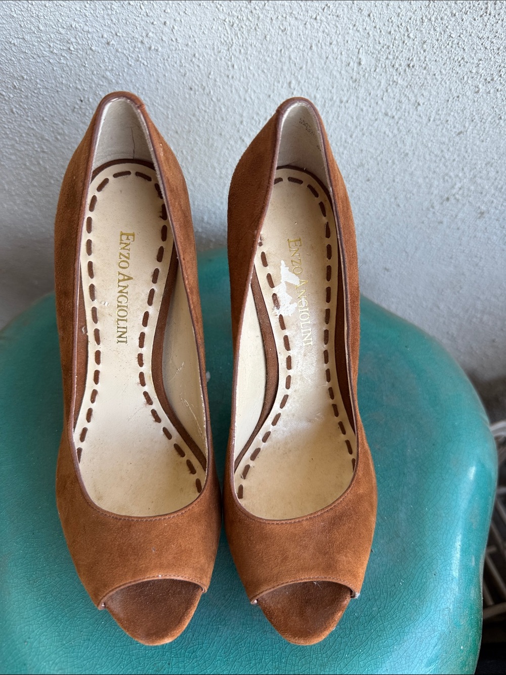 Enzo Angiolini Rust Brown Suede Peep-Toe Pumps